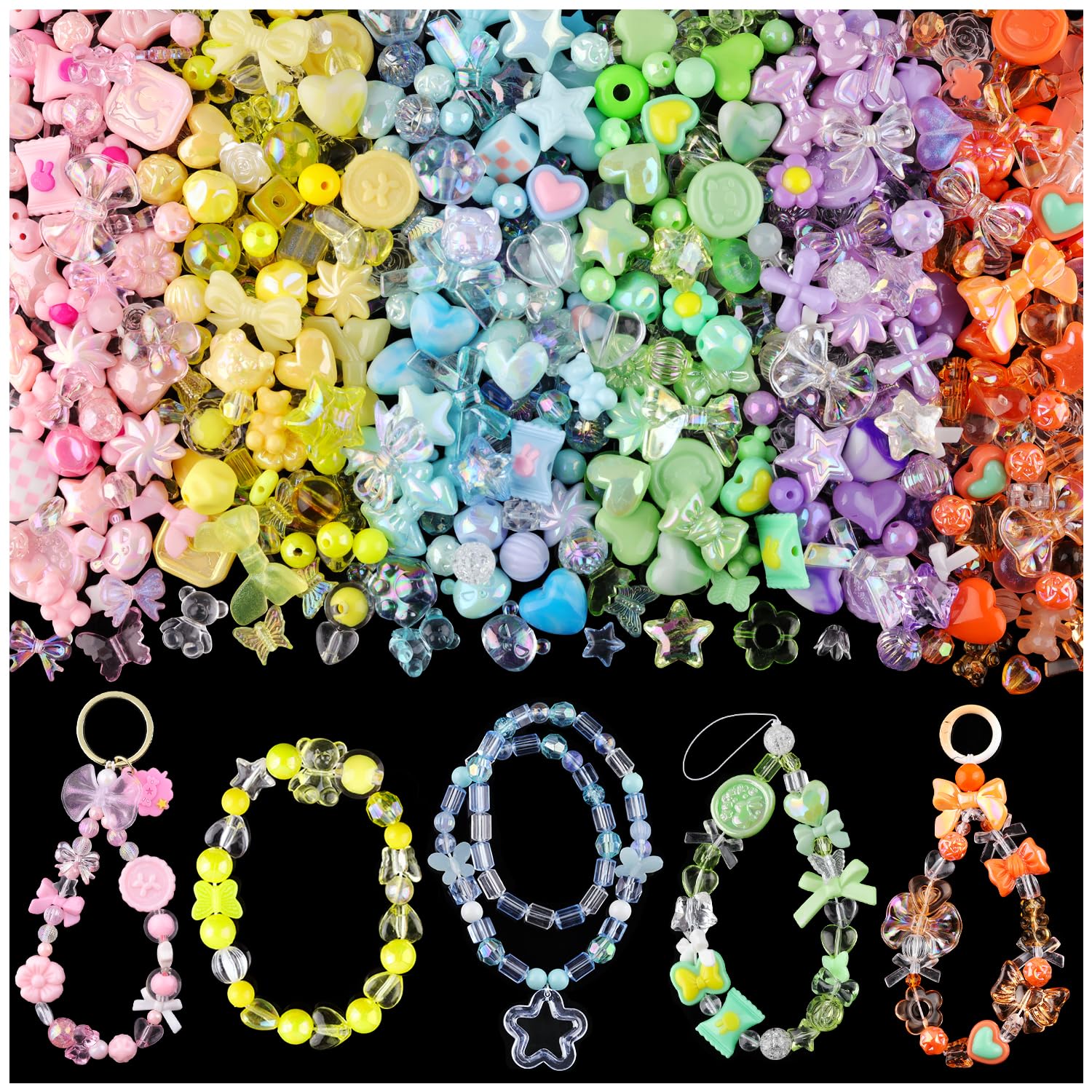 Assorted Acrylic Beads for Jewelry Making and DIY Projects, Cute Beads for Bracelet and Necklace Crafting (6 Colors)
|