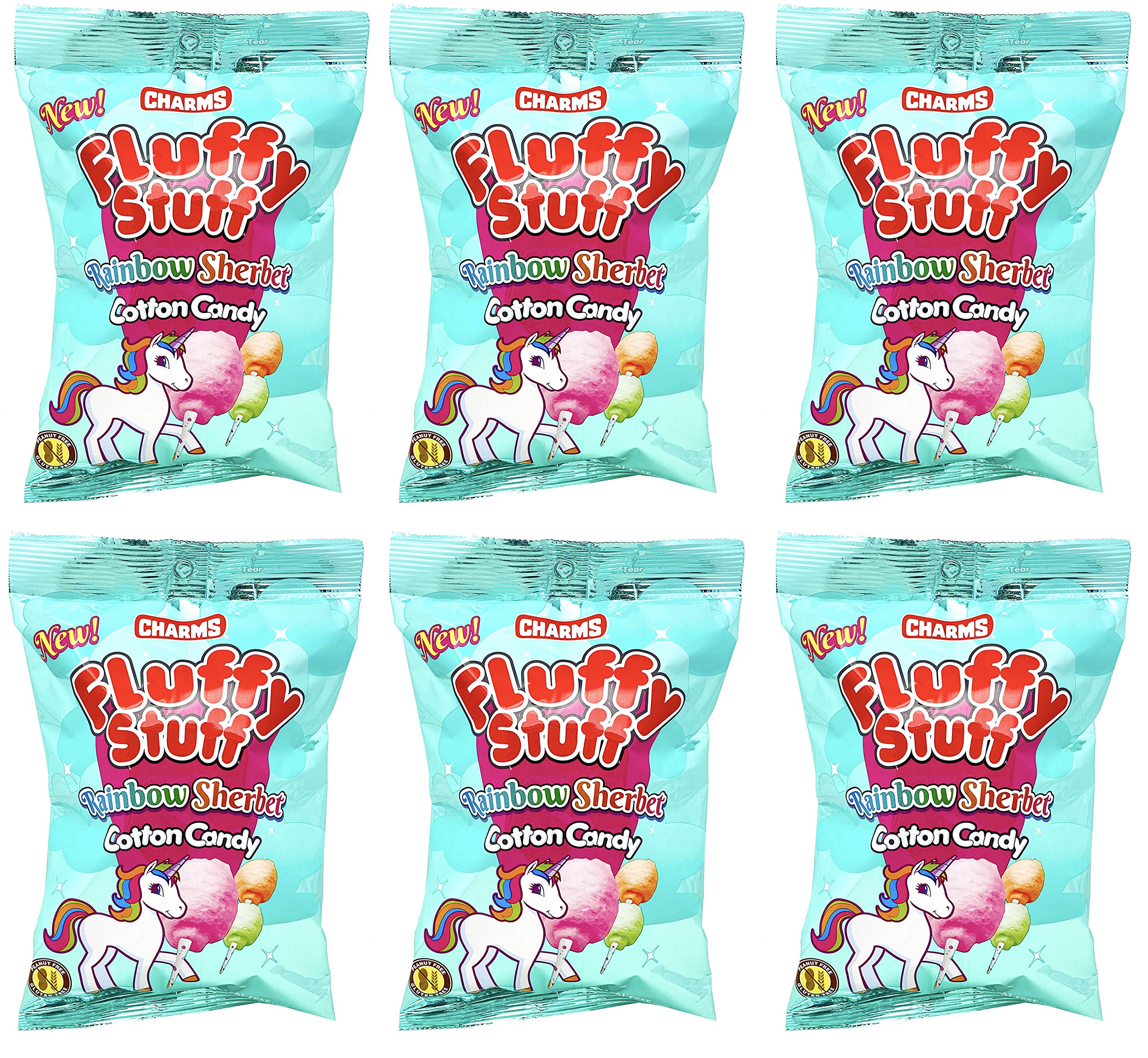 Peanut Free, Gluten Free, Fat Free, Sodium Free and Cholesterol Free Charms Fluffy Stuff Rainbow Sherbet Cotton Candy |